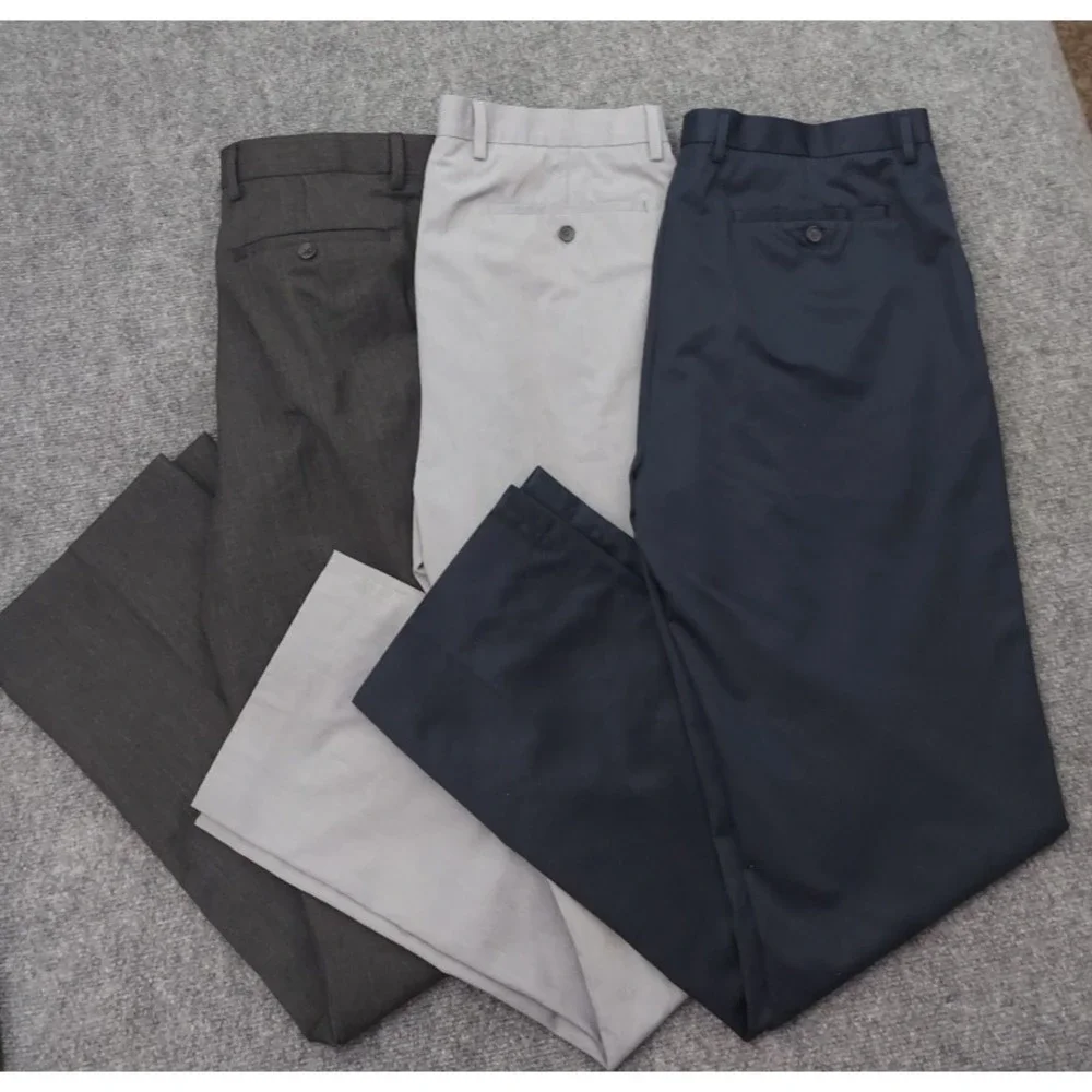 Lot of 3 BANANA REPUBLIC Pants Men 36x34 Blue Gray Tailored Slim Non Iron Modern